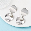 201 Stainless Steel Shell Pearl Flat Round Dangle Stud Earrings EJEW-JE06751-02-1