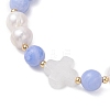 Natural Blue Lace Agate & Cultured Freshwater Pearl Round Beads Stretch Bracelets for Women BJEW-JB13086-01-3