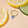 4Pcs 4 Style Strawberry & Orange & Watermelon & Grape Pattern Glass & Brass Braided Bead Finger Ring for Women RJEW-TA00047-4