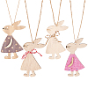 Globleland 4 Sets 2 Style Wood Easter Bunny Pendant Decoration HJEW-GL0001-02-1