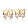 Real 18K Gold Plated Butterfly Brass Cubic Zirconia Stud Earrings EJEW-EE0001-221-1