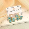 304 Stainless Steel Enamel Four Petal Flower Dangle Earrings WG22E93-03-1