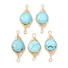 Natural Turquoise Faceted Hexagonal Cut Flat Round Links Connector Charms with Copper Herringbone Wire-Wrapped KK-Z152-07G-01-1