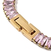 Ion Plating(IP) 304 Stainlessa Steel Pave Pink Cubic Zirconia Rectangle Link Chain Bracelets for Women BJEW-Z066-01G-02-3