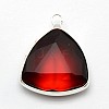 Silver Color Plated Brass Glass Triangle Pendants X-GLAA-J012-S-2