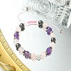 Natural Rose Quartz & Amethyst & Brass Heart Braided Bead Bracelet BJEW-JB09703-03-4
