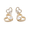 Heart Clear Cubic Zirconia Stud Earrings EJEW-M216-05G-2