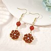 Natural Red Jasper & Carnelian and Shell Pearl Braided Dangle Earrings EJEW-MZ00789-02-1