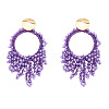 Flat Round Brass Glass Bead Dangle Stud Earrings FS-WG04037-06-1