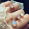 Oval Alloy & Natural Moonstone Pendant Necklaces & Stud Earrings & Rings Sets FS-WG10CC3-01-3