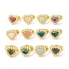 Ion Plating(IP) Natural Mixed Gemstone Heart Adjustable Ring with Plastic Pearl Beaded RJEW-E075-05G-1