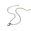 Brass Enamel Blue Crescent Moon Pendant Black Imitation Leather Cord 2-Strand Necklaces for Women WG612AC-01-5