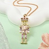 Alloy Enamel Christmas Nutcracker Pendant Necklaces NJEW-L048-01G-02-3