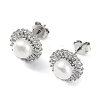 Anti-Tarnish Cubic Zirconia Flower with Natural Pearl Stud Earrings EJEW-F318-16P-1