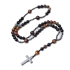 Natural Tiger Eye & Obsidian & Bloodstone Rosary Bead Necklaces NJEW-JN05114-02-4