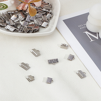 60Pcs 2 Styles 304 Stainless Steel Ribbon Crimp Ends STAS-LP0005-33-1