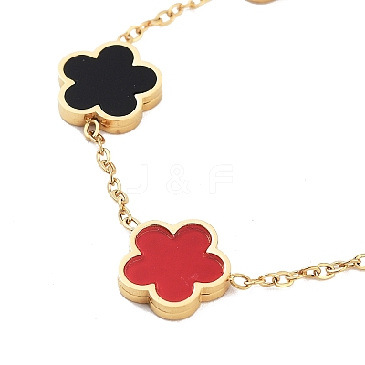 Flower Resin & Shell Link Chain Bracelets BJEW-K247-01G-05-1