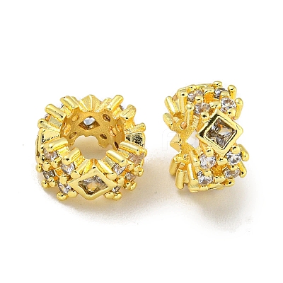 Rack Plating Brass Micro Pave Clear Cubic Zirconia European Beads KK-L215-012G-1