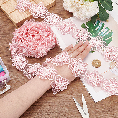 Organza Lace Trim with Resin Imitation Pearl Beads OCOR-WH0085-53A-1
