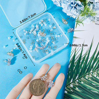 12Pcs 2 Color Brass Pave Clear Cubic Zirconia Flower Stud Earring Findings DIY-CN0002-80-1