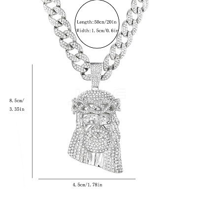 Alloy Crystal Rhinestone Jesus Pendant Necklaces for Men FS-WGEB413-01-1