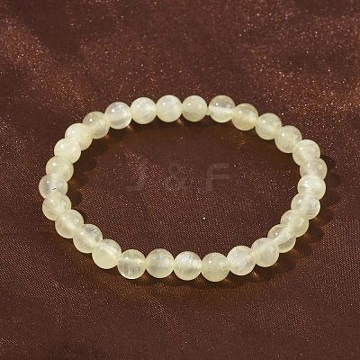 Natural Golden Silk Jade Round Beaded Stretch Bracelets for Women BJEW-F535-01B-1