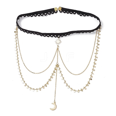 201 Stainless Steel & Brass Layered Star Sun Moon Tassel Thigh Leg Chains AJEW-AN00657-1