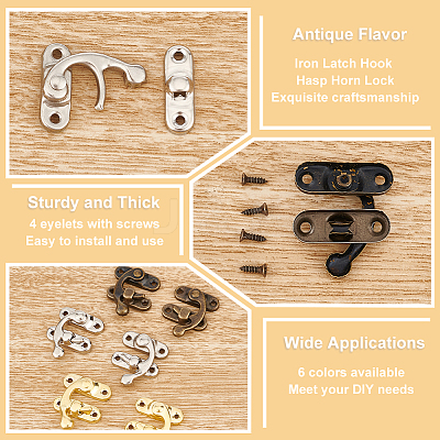 30Pcs 6 Colors Iron Latch Hook Hasp Horn Lock with Screws FIND-OC0003-42-1