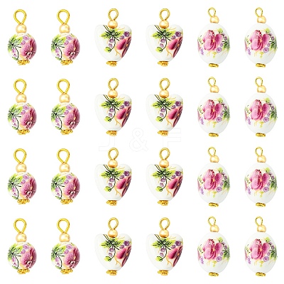 15Pcs 3 Styles Printed Handmade Porcelain Pendants PALLOY-YW00194-1