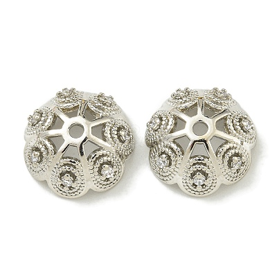 Rack Plating Brass Micro Pave Clear Cubic Zirconia Bead Caps KK-K386-14P-1