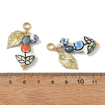 Handmade Porcelain & Natural Cultured Freshwater Pearl & Brass & 201/304 Stainless Steel Pendants PALLOY-JF05914-1