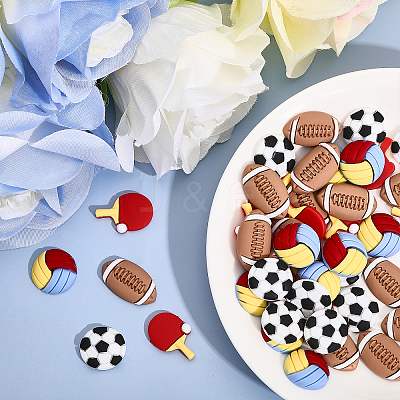 64Pcs 4 Styles Sports Theme Opaque Resin Cabochons RESI-CA0001-64-1