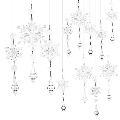 15Pcs 3 Styles Christmas Acrylic Snowflake Pendant Decorations HJEW-SP0001-04A-1