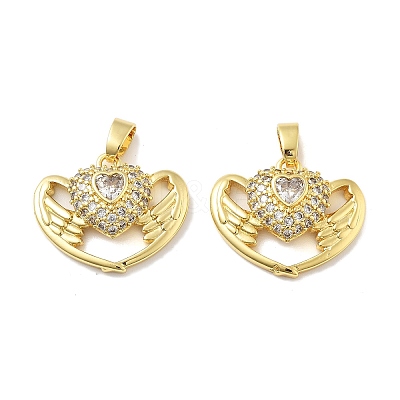 Heart Wings Brass Micro Pave Cubic Zirconia Pendants KK-M325-16C-G-1