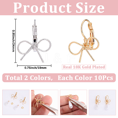 10 Piars 2 Colors Bowknot Brass Laverback Earrings for Women EJEW-SC0001-92-1