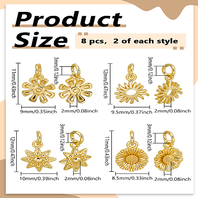 8Pcs 4 Styles Brass Charms KK-LP0004-12G-1