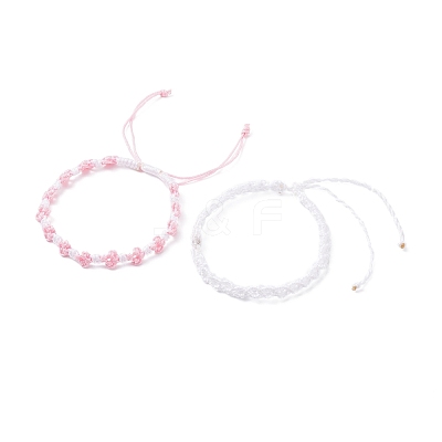 2Pcs 2 Colors Peach Blossom Braided Cord Bracelet BJEW-JB07610-02-1