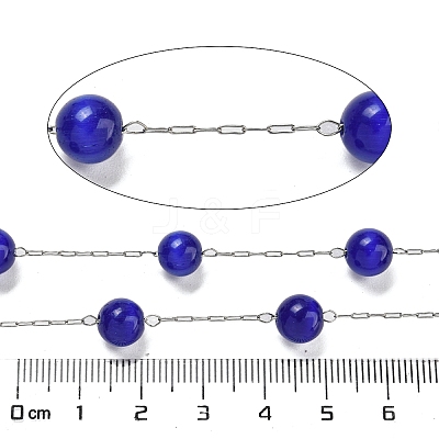 304 Stainless Steel with Glass Cat Eye Link Chains CHS-G038-08P-07-1