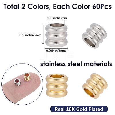 120Pcs 2 Colors 201 Stainless Steel Beads STAS-SP0002-12-1