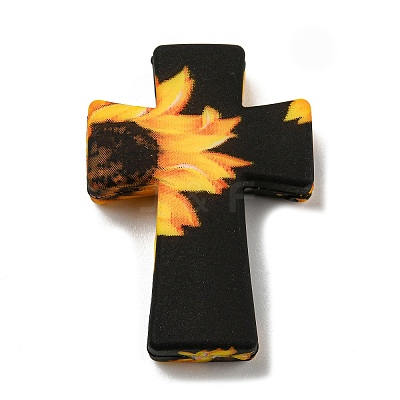 Cross with Sunflower Silicone Focal Beads SIL-G006-02B-1