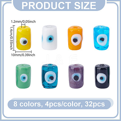 32Pcs 8 Colors Handmade Evil Eye Lampwork Beads LAMP-NB0002-13-1