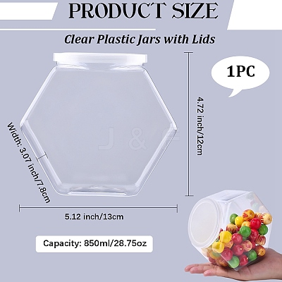 Hexagon Plastic Screw Top Bead Jars with White Lid CON-WH20029-001B-1