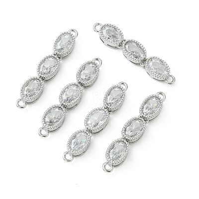 SHEGRACE Brass Pave Clear Cubic Zirconia Triple Oval Links Connector Charms XGRQ3P683-644P-1