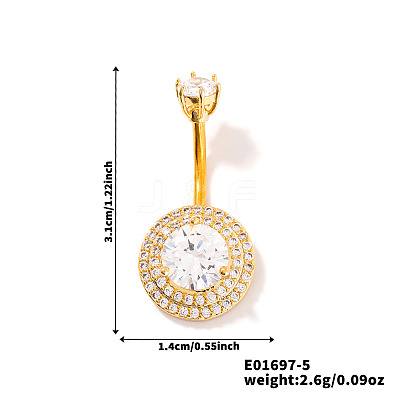 Chic Flat Round Brass Full Crystal Rhinestone Curved Barbell Belly Button Rings with Shiny Delicate Design YW9589-5-1