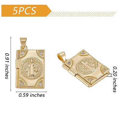 5Pcs Rack Plating Brass Micro Pave Clear Cubic Zirconia Locket Pendants ZIRC-SZ0003-78-1