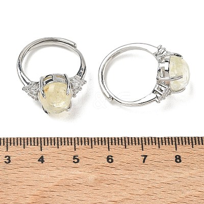 Brass Micro Pave Cubic Zirconia with Synthetic Lemon Quartz Cuff Open Rings RJEW-T035-01P-A-1