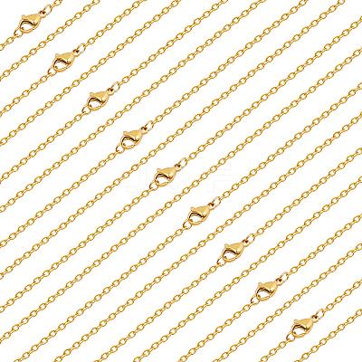 30Pcs Ion Plating(IP) 304 Stainless Steel Flat Cable Chain Necklaces Set for Men Women STAS-BBC0005-01-1