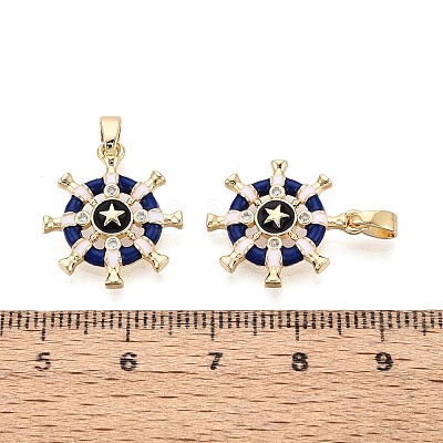 Brass Micro Pave Clear Cubic Zirconia and Enamel Pendants KK-T075-91B-G-1