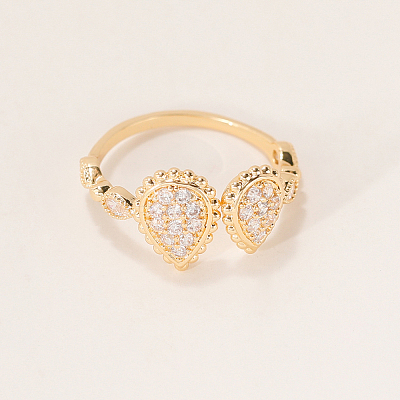Brass Micro Pave Cubic Zirconia Cuff Open Rings for Women BQ0682-3-1