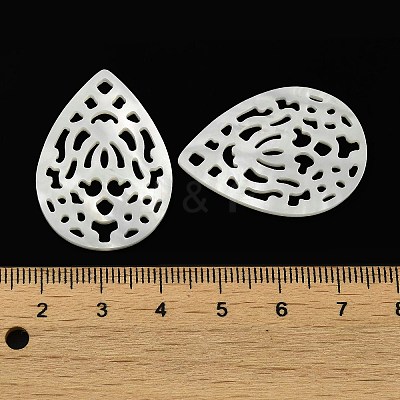 Natural White Shell Hollow Pendants SSHEL-M022-11-1